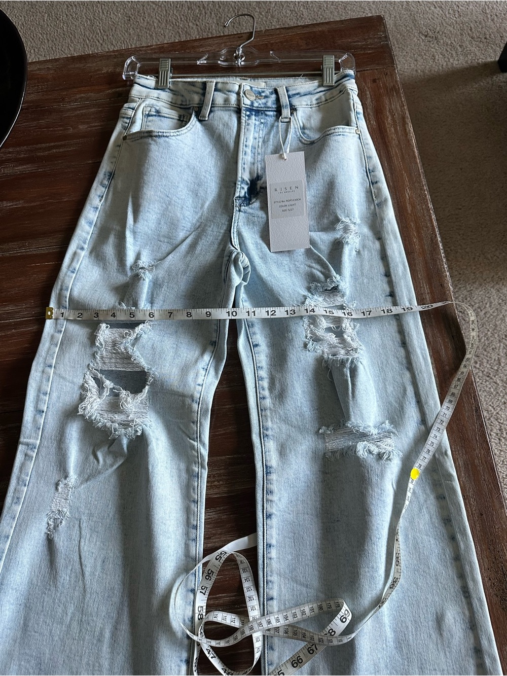 RISEN BOUTIQUE DENIM Boho High-Rise Wide Leg Distressed Jeans - Light Wash - Picture 11 of 13